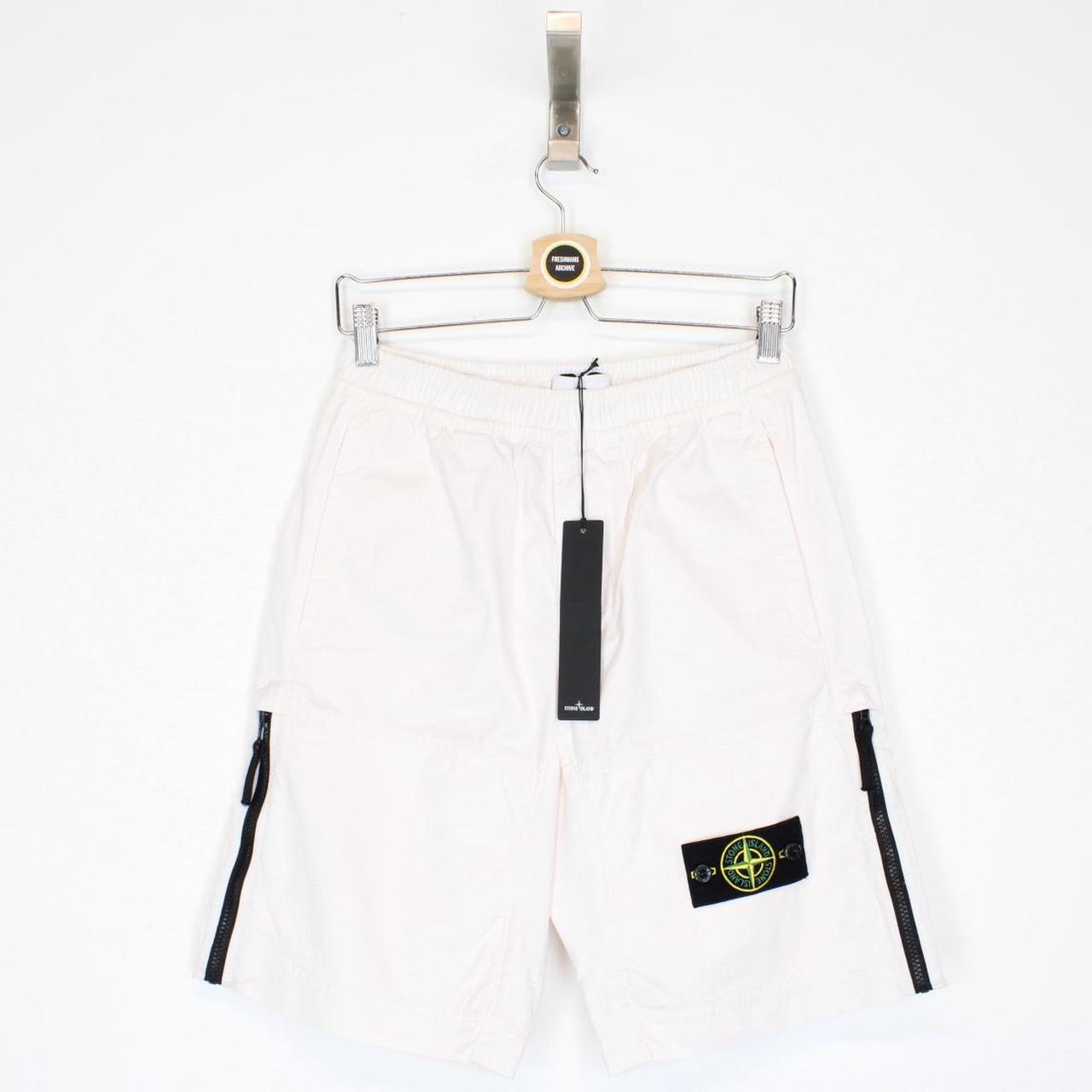 Stone Island SS 2022 White Bermuda Cotton Cargo Shorts
