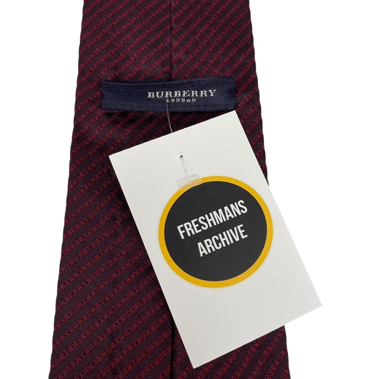 Vintage Burberry London Red and Navy Blue Repeat Logo Silk Tie