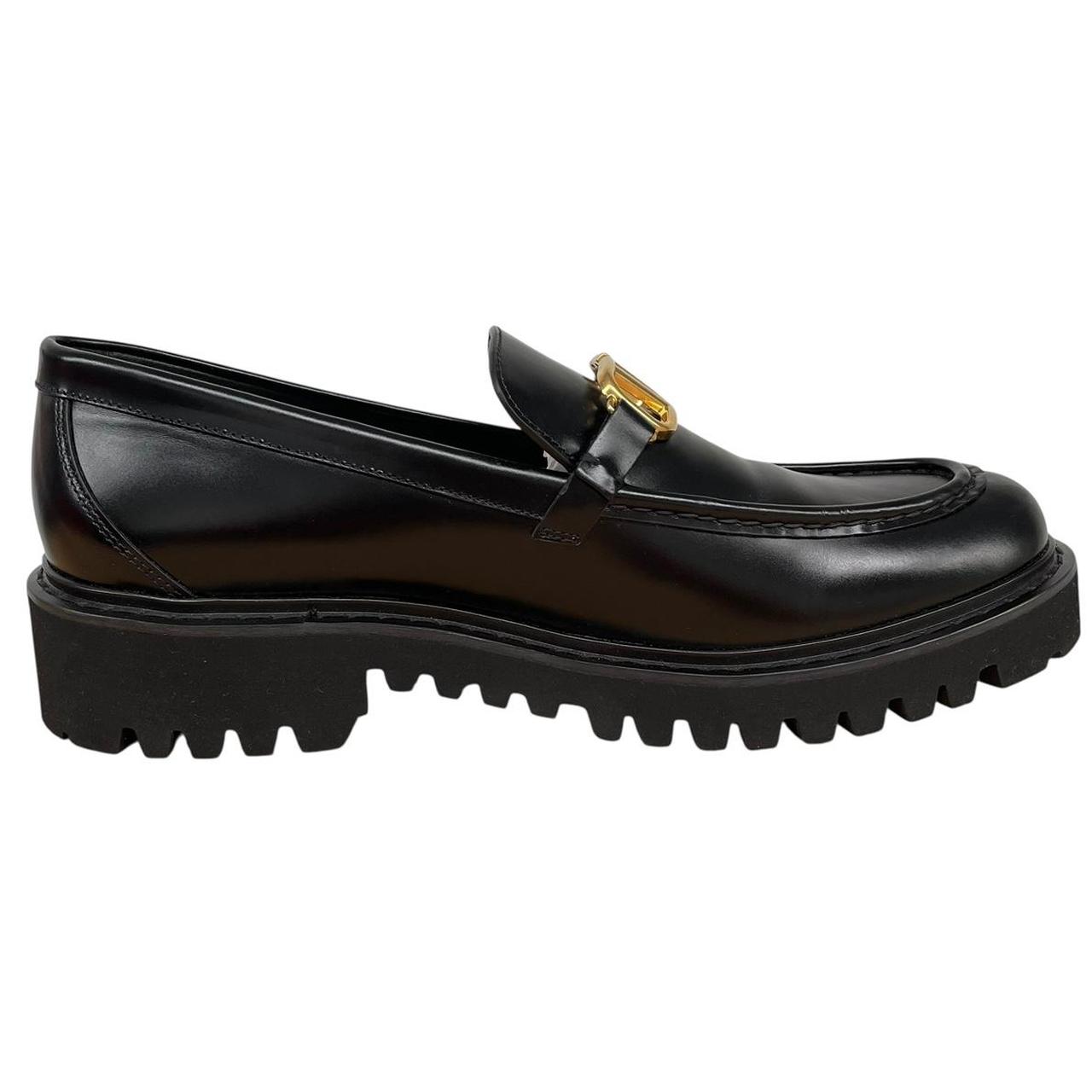 Valentino Garavani Black and Gold VLogo Signature Calfskin Leather Loafers