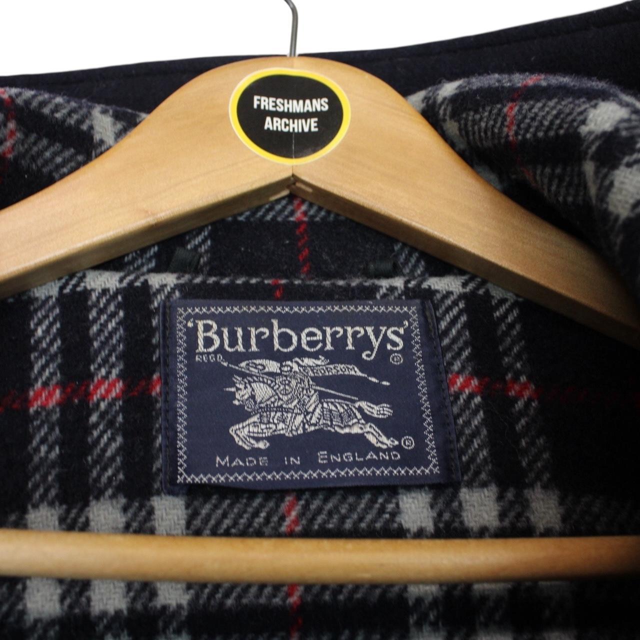 Vintage 90s Burberry Navy Blue Nova Check Wool Duffle Coat