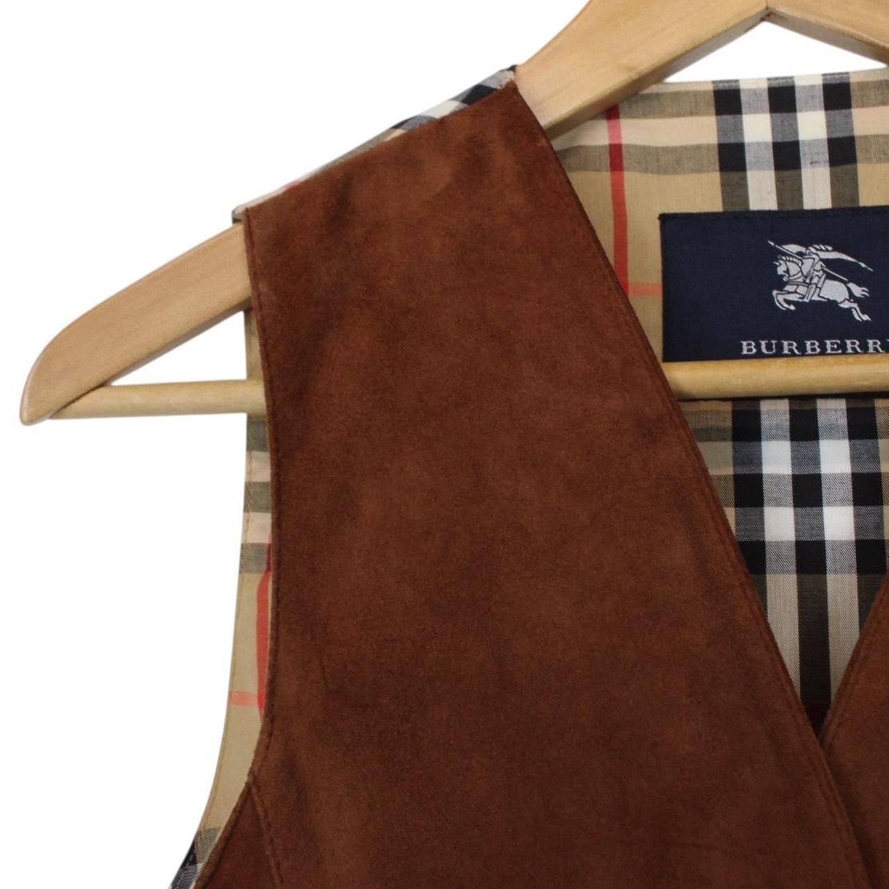 Vintage Burberry London Brown and Tan Nova Check Suede Leather Vest