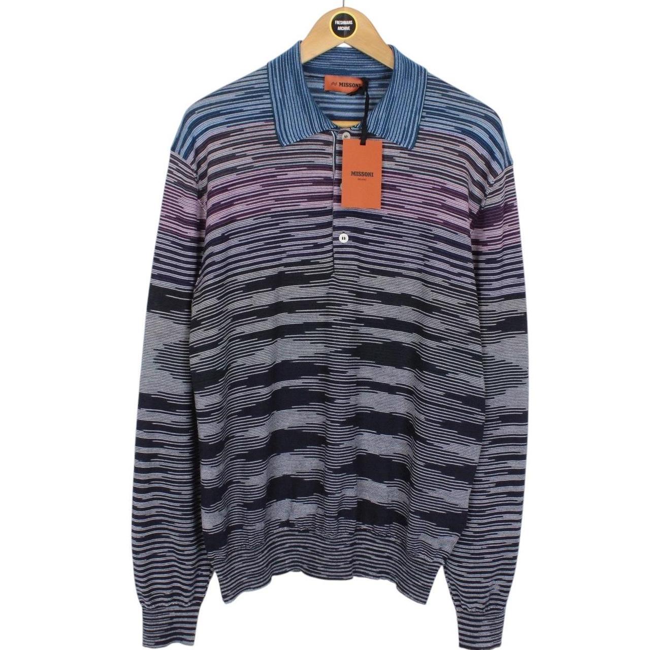 Missoni Multicoloured Striped Long Sleeve Fine Knit Wool Polo Shirt
