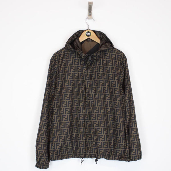 Fendi Brown and Black Zucca Monogram Reversible Windbreaker Jacket