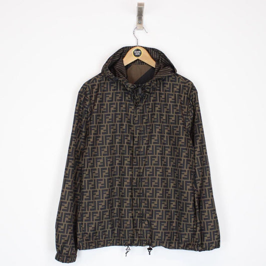 Fendi Brown and Black Zucca Monogram Reversible Windbreaker Jacket