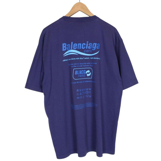 Balenciaga Blue Recycle Logo Print Short Sleeve Cotton T-Shirt