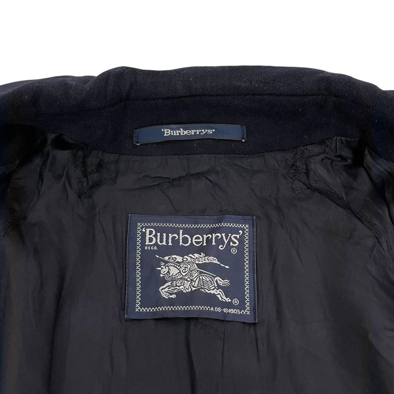 Vintage 90s Burberry Navy Blue Belted Wool Overcoat