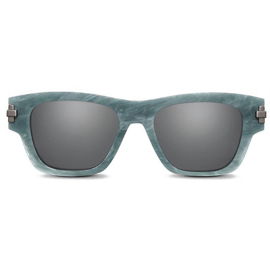 Dior sunglasses black and turquoise marble design with Wayfarer shape and logo.