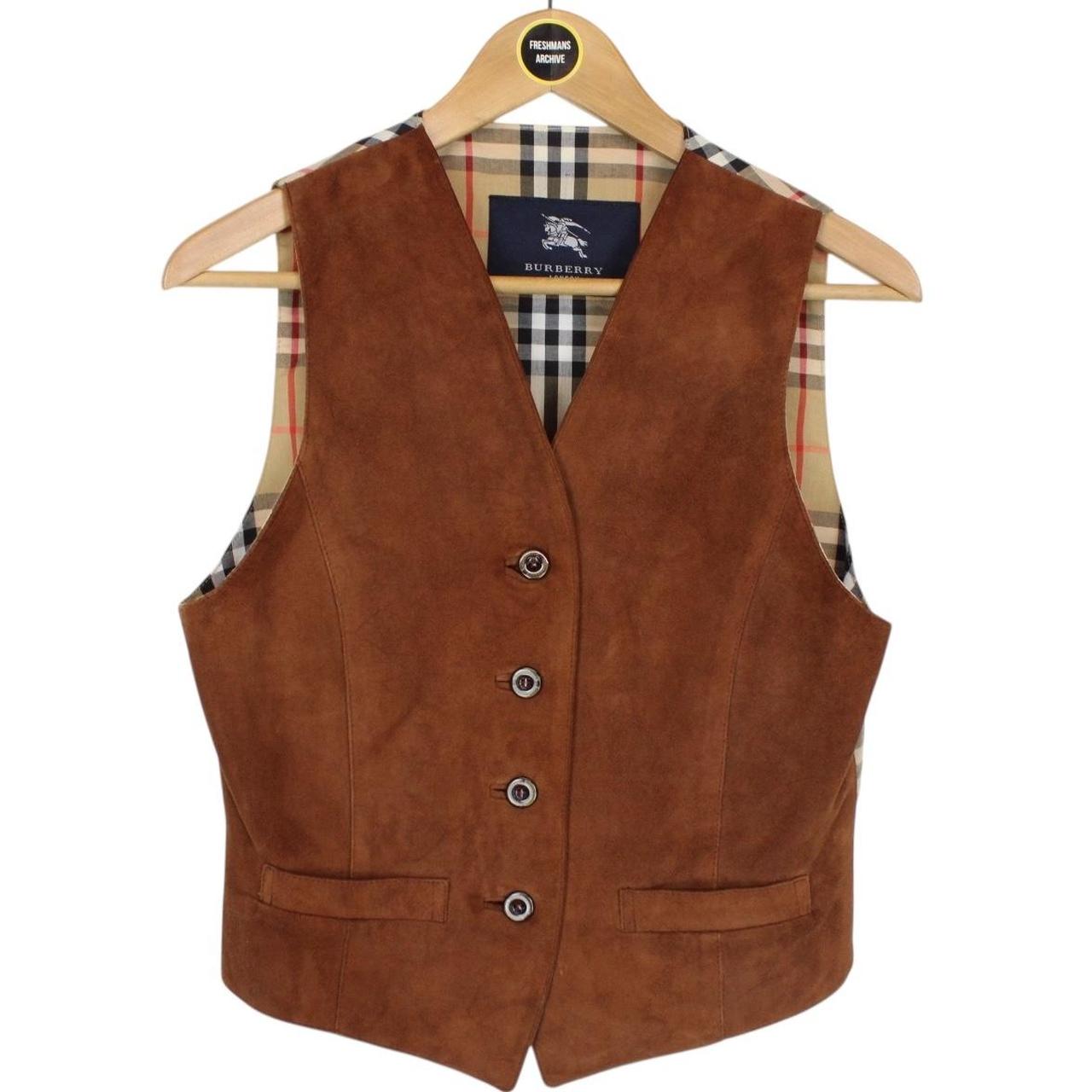 Vintage Burberry London Brown and Tan Nova Check Suede Leather Vest