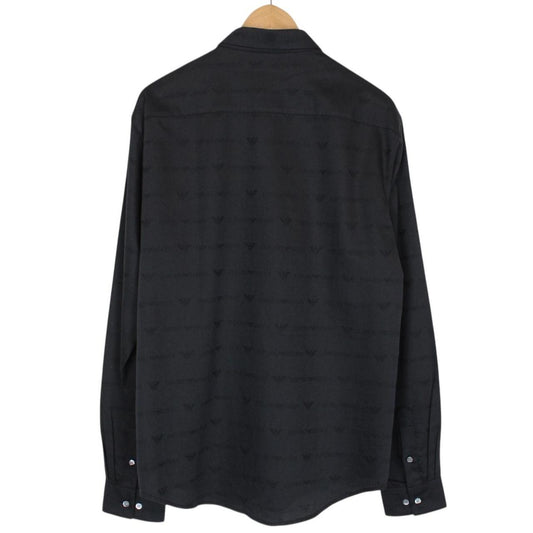 Emporio Armani Black Logo Print Long Sleeve Cotton Shirt
