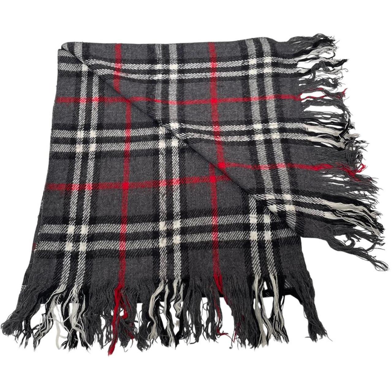 Vintage 90s Burberry Dark Grey Nova Check Lambswool Scarf