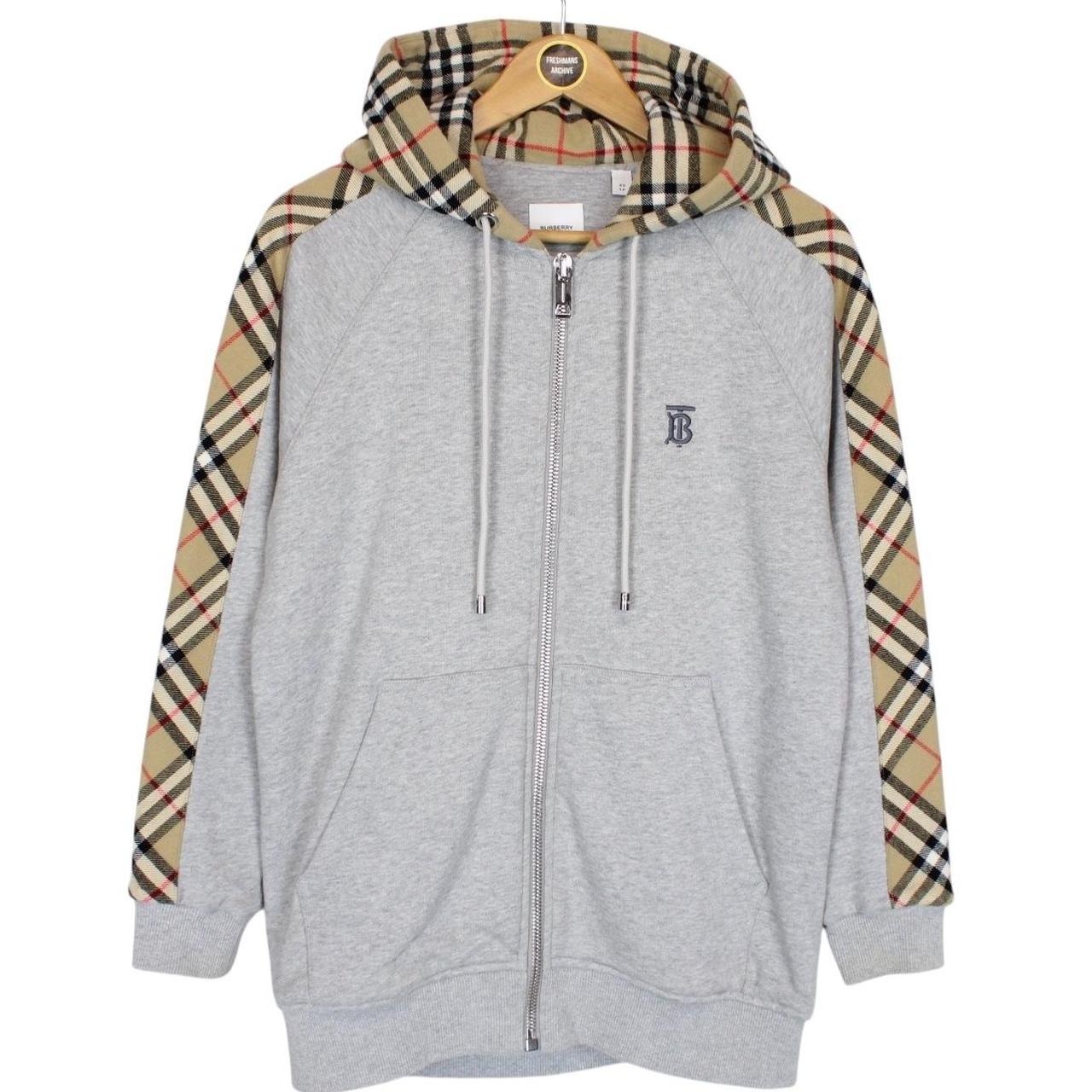 Burberry ‘Kurke’ Grey and Tan Nova Check Cotton Full Zip Hoodie Jumper