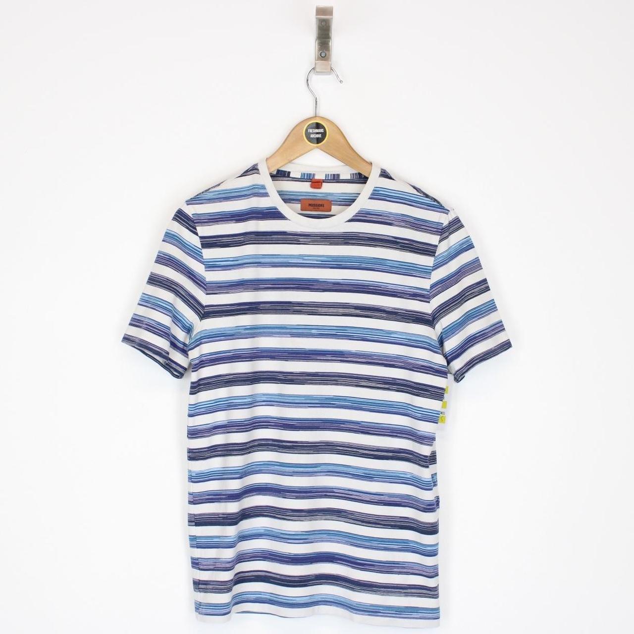 Missoni Blue and White Striped Short Sleeve Cotton T-Shirt