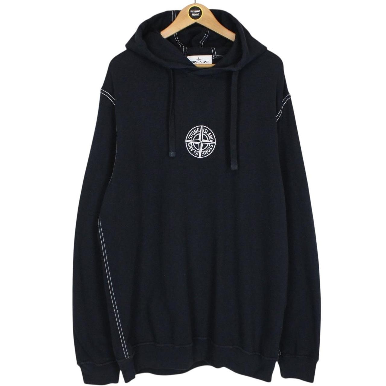 Stone Island SS 2021 Navy Blue Logo Embroidered Cotton Hoodie Jumper