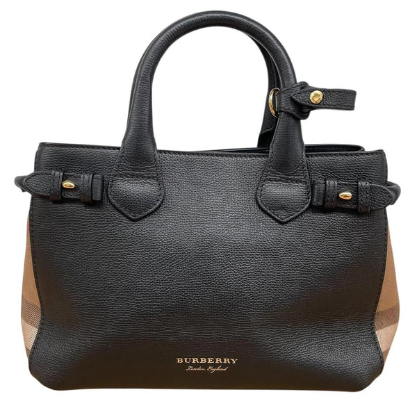 Burberry Black and Tan Nova Check Leather Banner Tote Bag