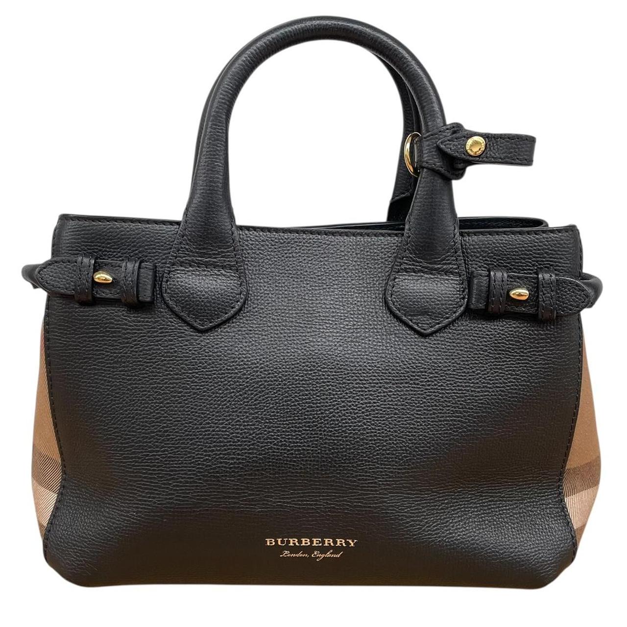 Burberry Black and Tan Nova Check Leather Banner Tote Bag