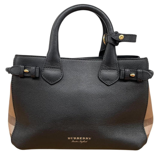 Burberry Black and Tan Nova Check Leather Banner Tote Bag