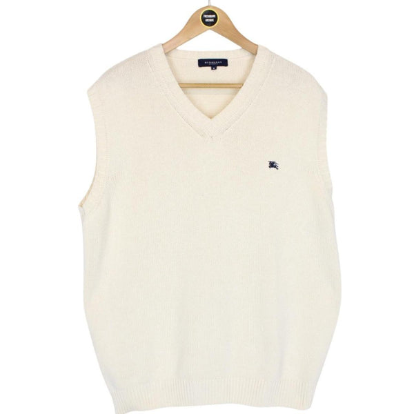 Vintage Burberry London Cream Cotton/Acrylic Knit Sweater Vest