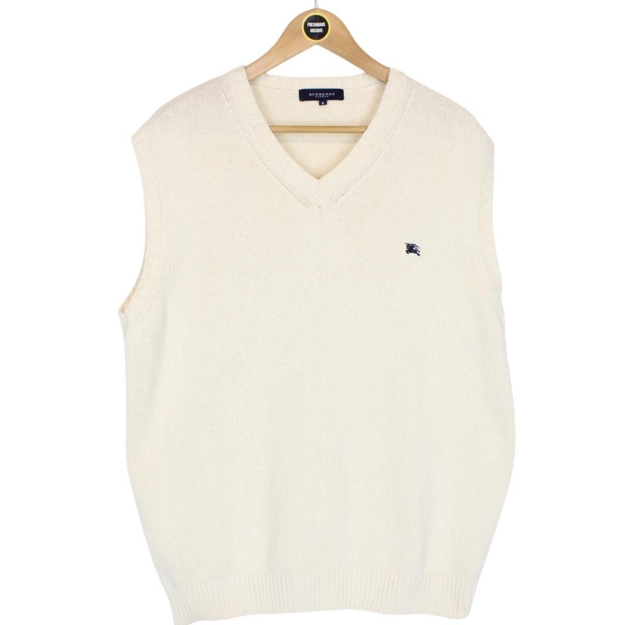 Vintage Burberry London Cream Cotton/Acrylic Knit Sweater Vest