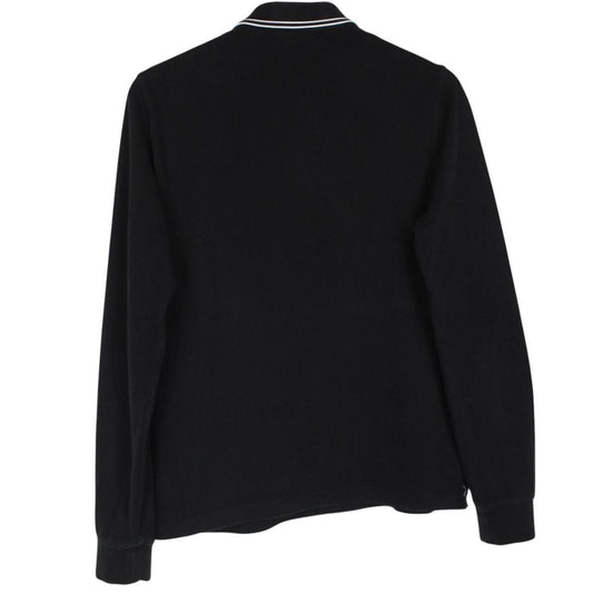 Stone Island black long sleeve polo shirt with embroidered compass logo and slim fit.