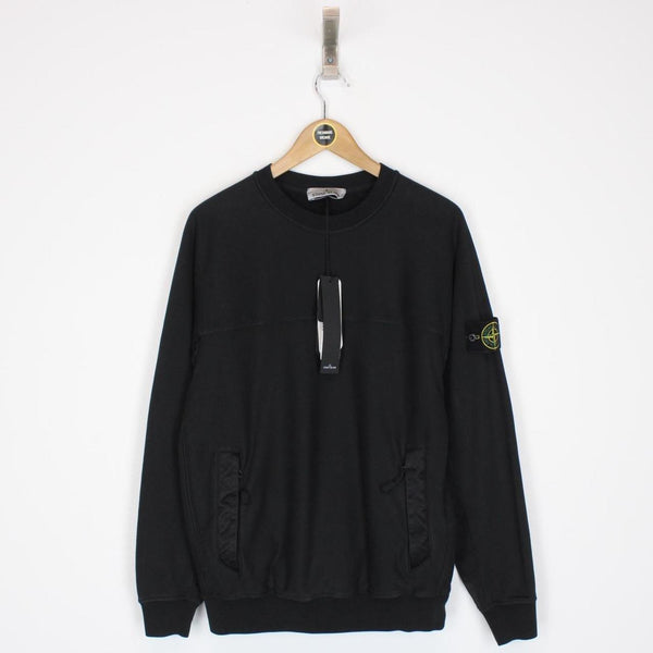 Stone Island SS 2024 Black Nylon Details Cotton Sweatshirt Jumper