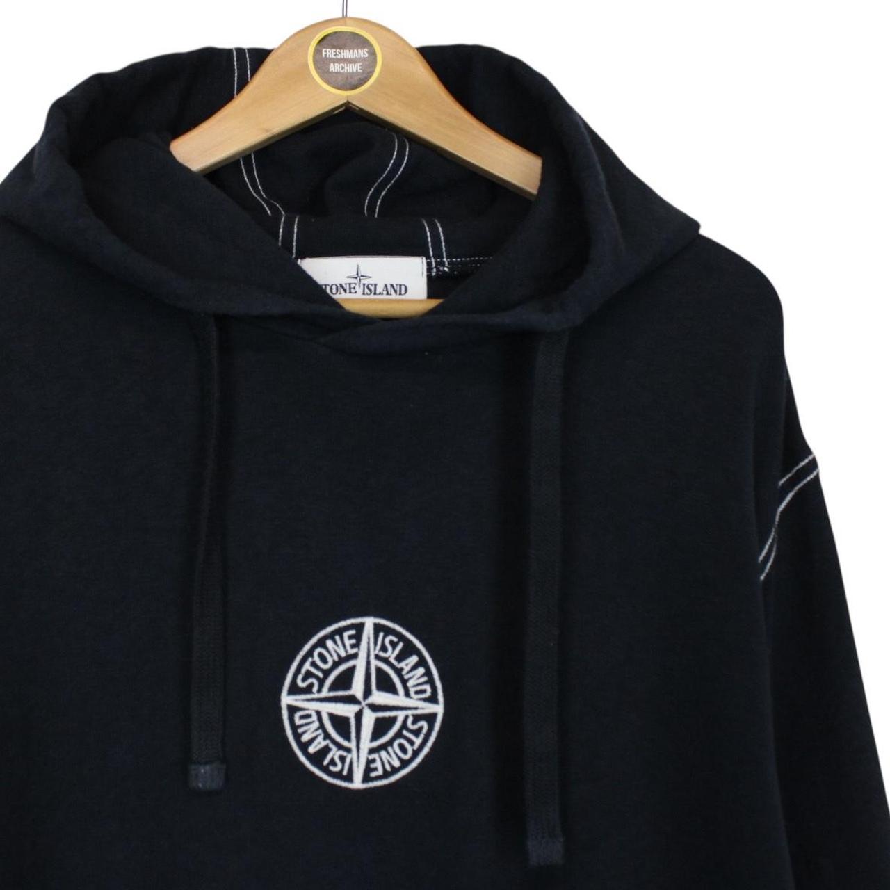 Stone Island SS 2021 Navy Blue Logo Embroidered Cotton Hoodie Jumper