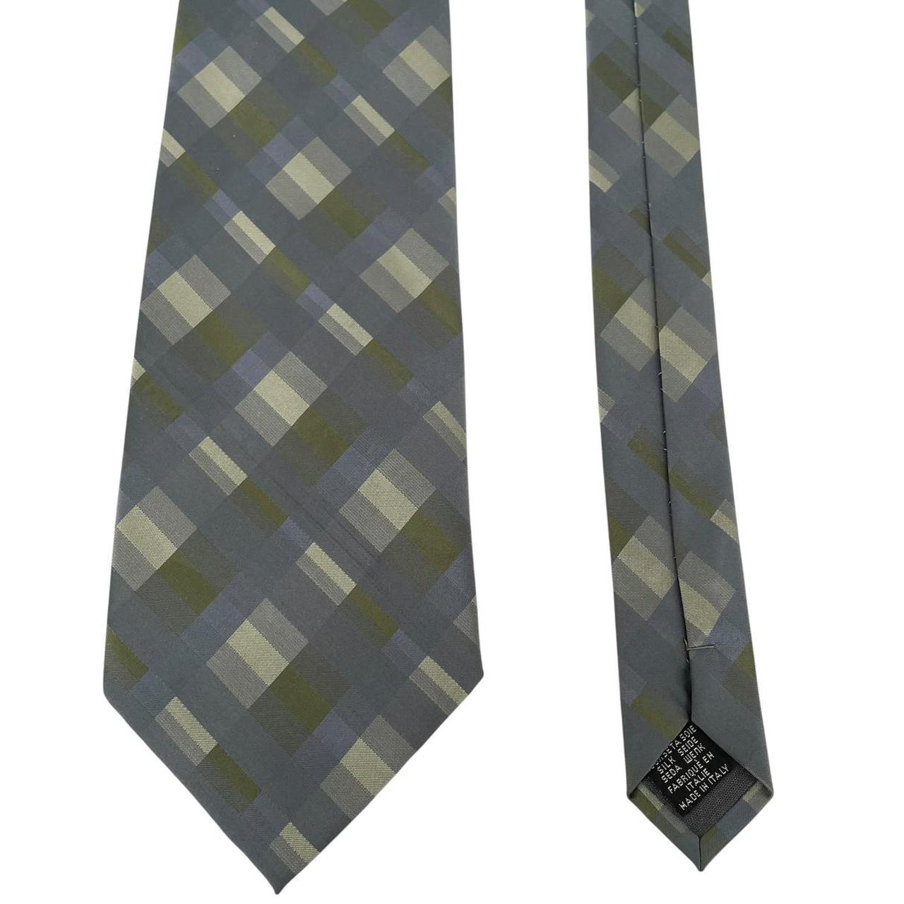 Vintage Hugo Boss Grey and Green Silk Tie