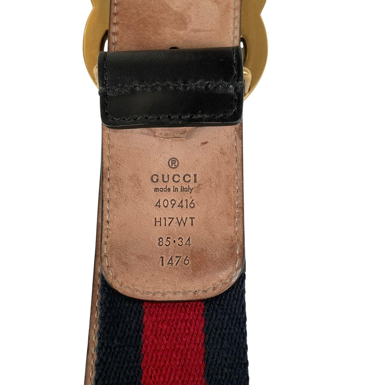 Gucci Red and Navy Blue Marmont Fabric/Leather Belt with GG Buckle