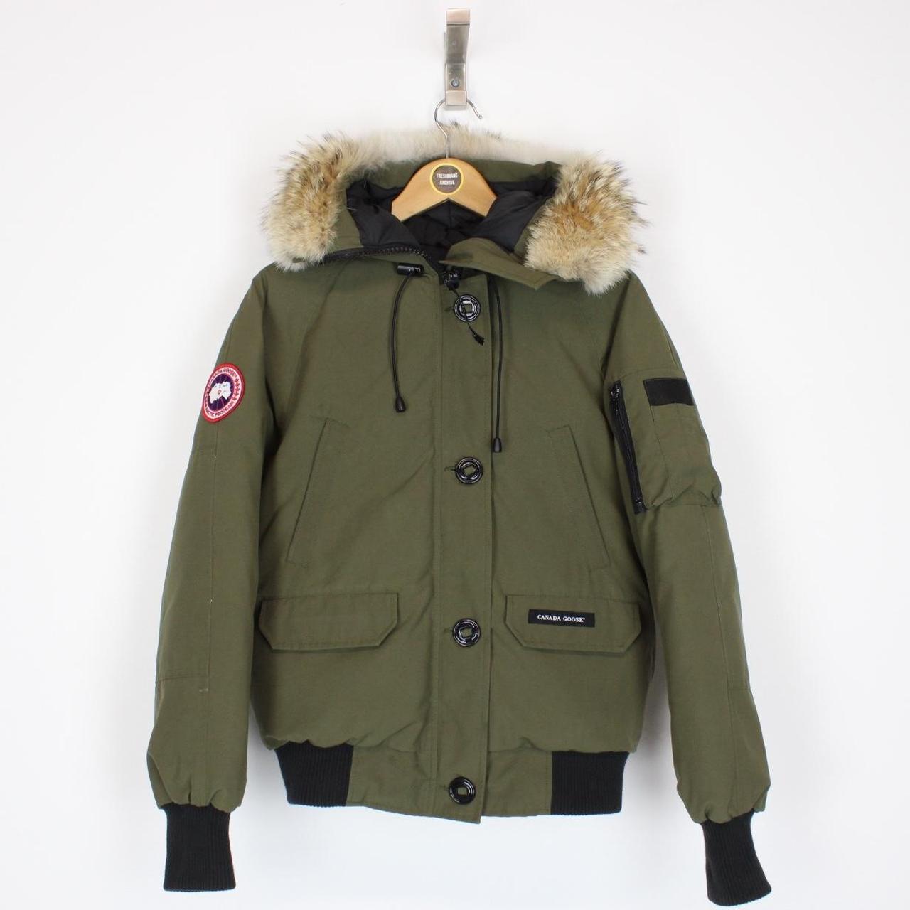 Canada Goose Green Chilliwack Bomber Down Jacket with Fur Trim