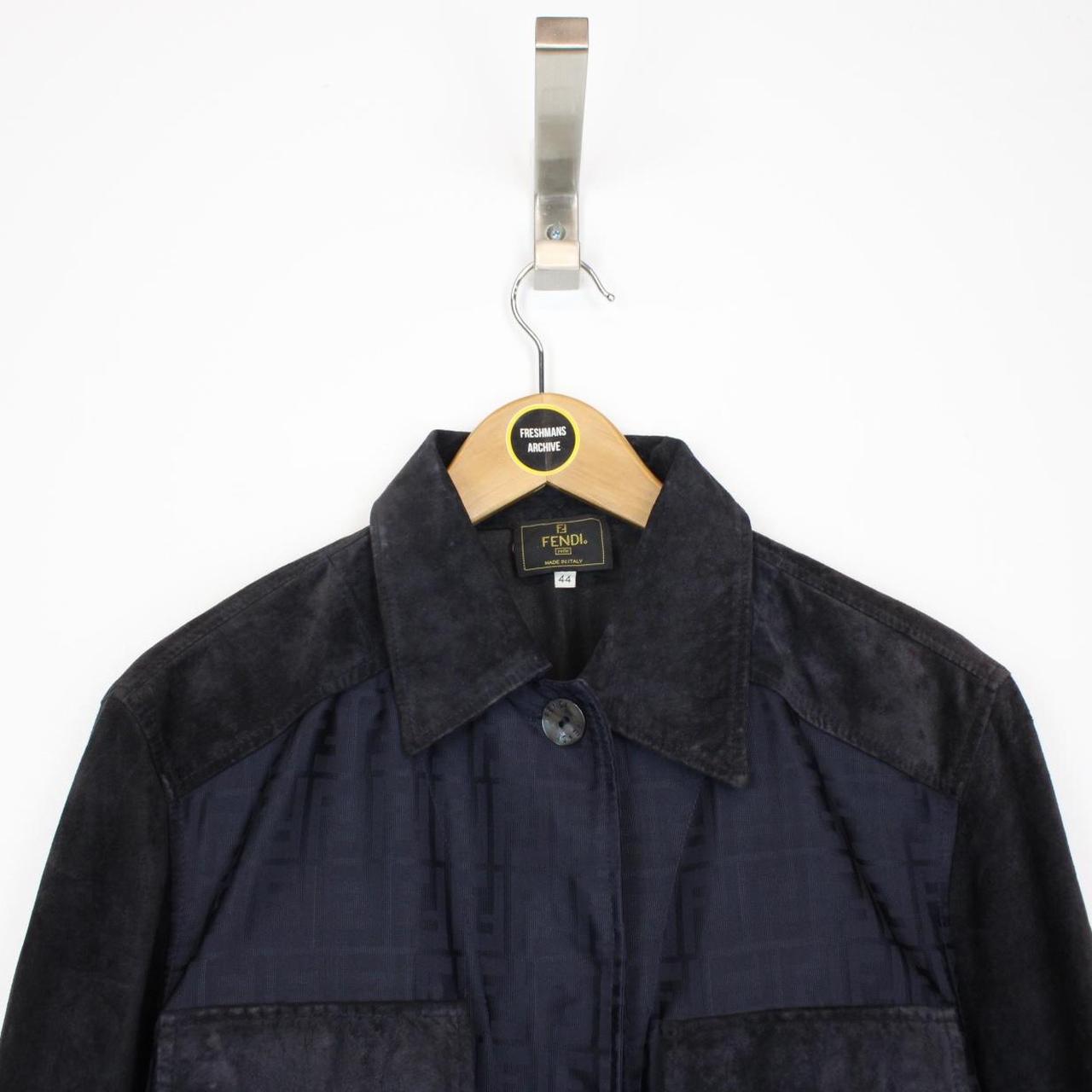 Vintage 90s Fendi Grey and Navy Blue Zucca Monogram Nylon and Velour Jacket