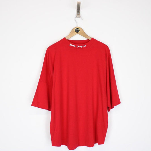 Palm Angels Back Logo Print Red and White Short Sleeve T-Shirt