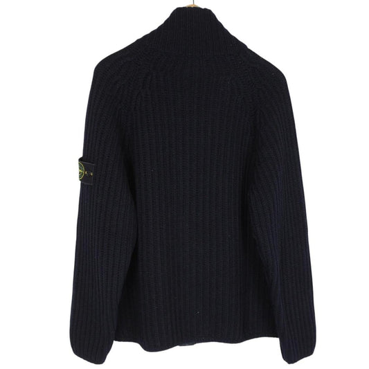 Vintage Stone Island AW 2001 Navy Blue Heavy Wool Knit Fill Zip Jumper