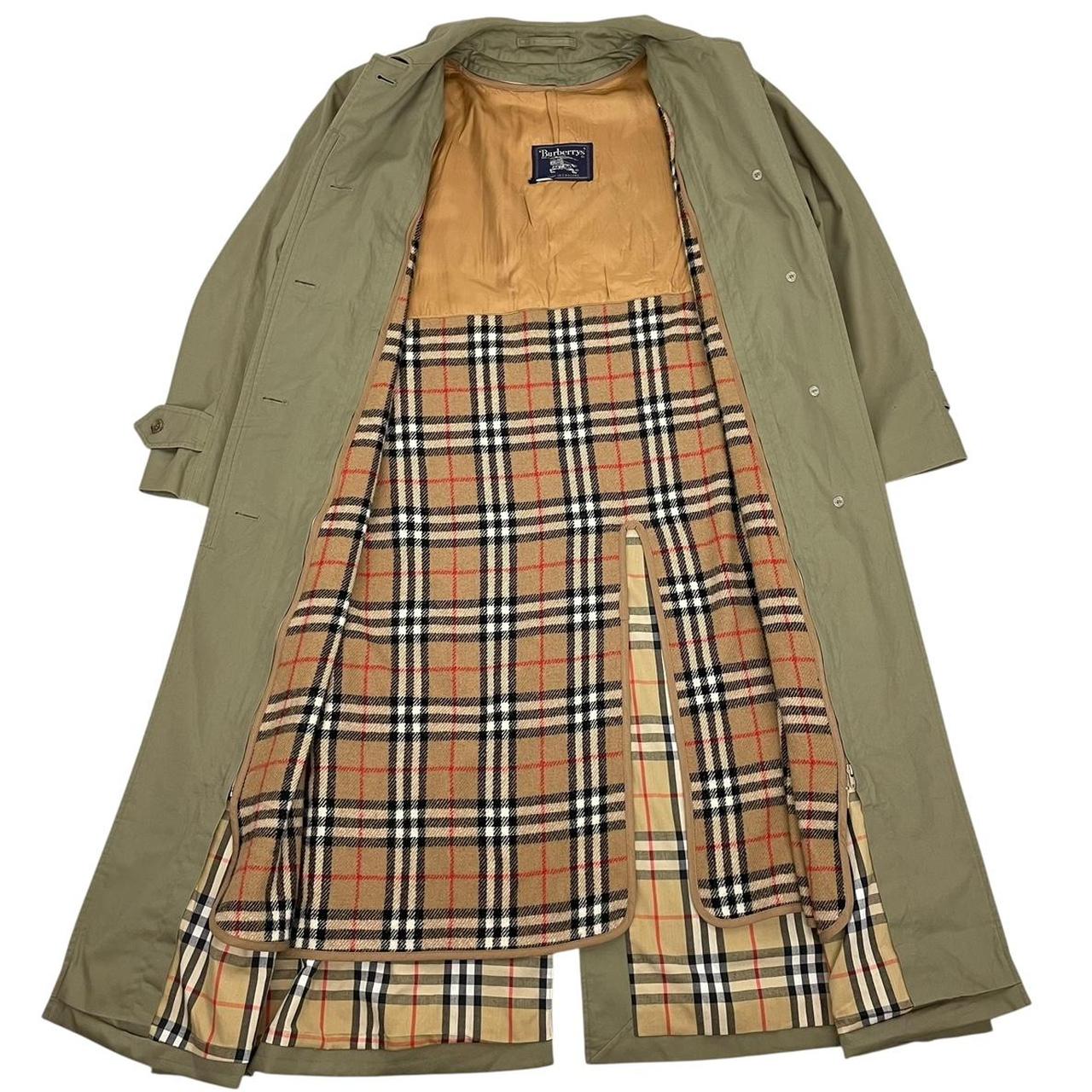 Vintage 90s Burberry Khaki Green Nova Check Single Breasted Trench Coat