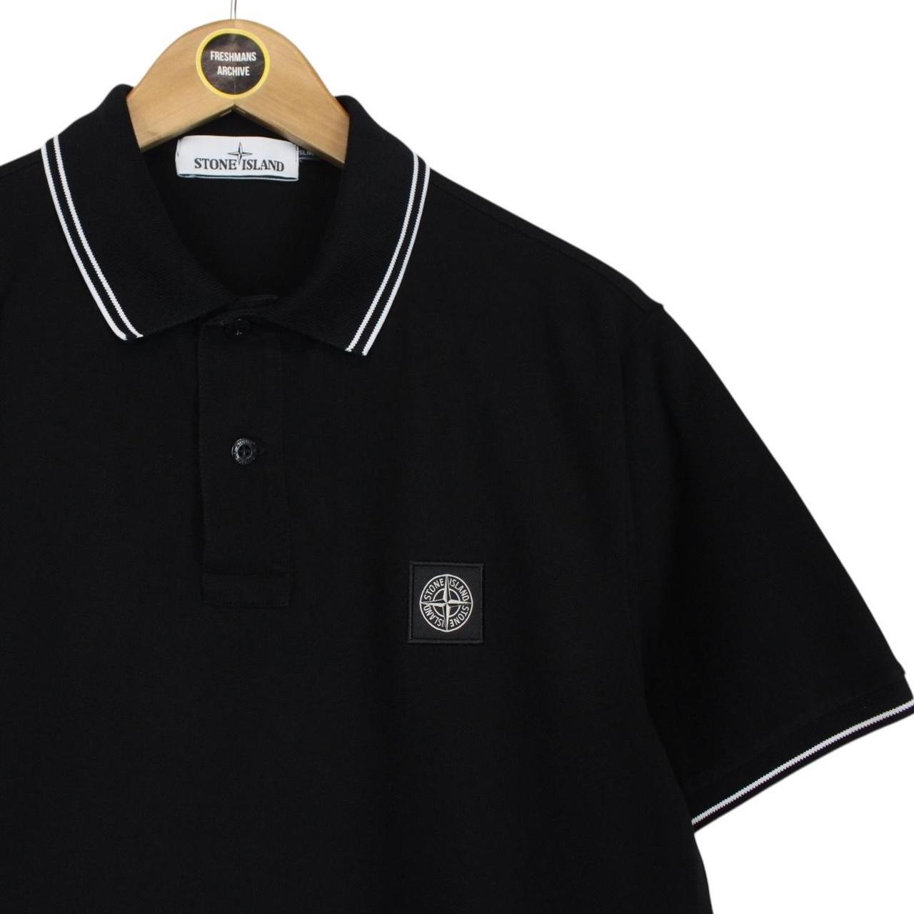 Stone Island Black and White Short Sleeve Compass Cotton Polo Shirt