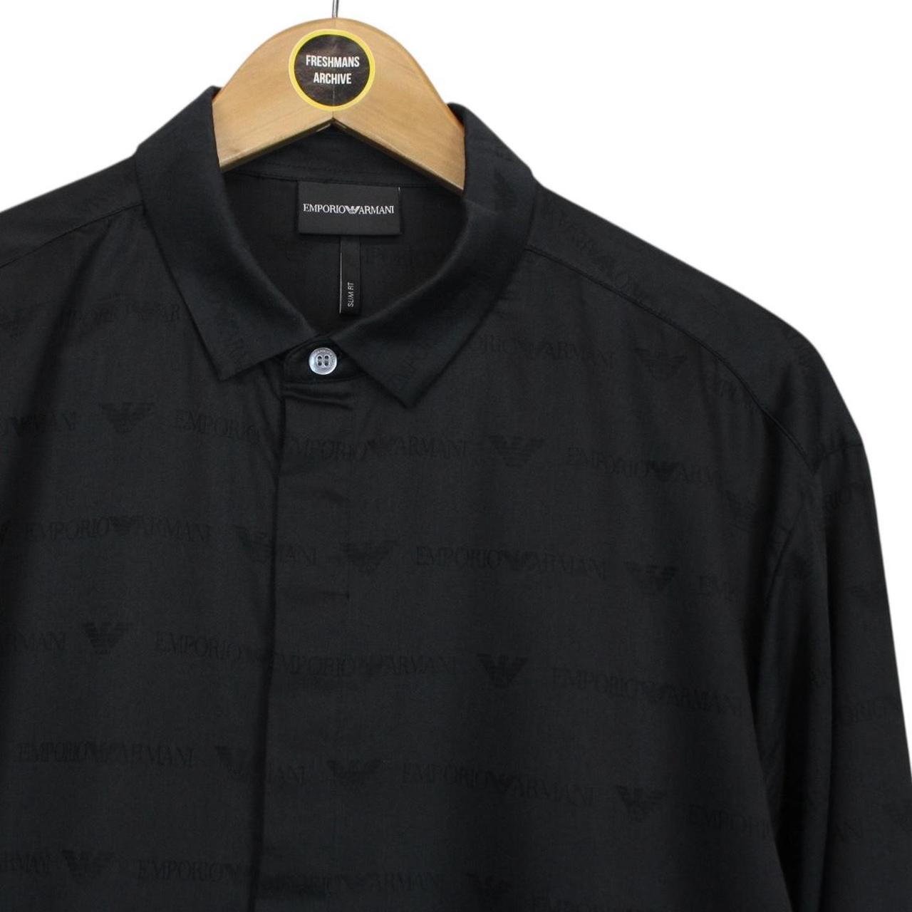 Emporio Armani Black Logo Print Long Sleeve Cotton Shirt