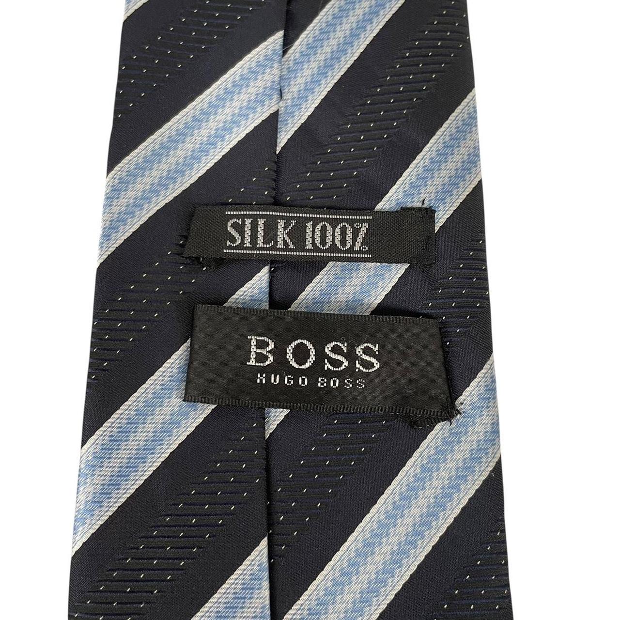 Vintage Hugo Boss Navy and Blue Striped Silk Tie