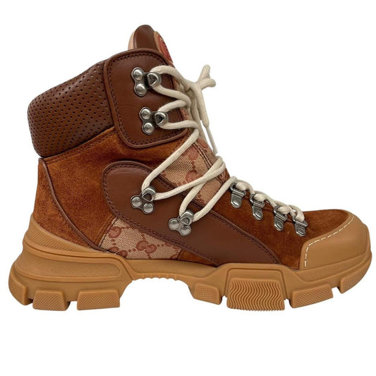 Gucci Brown and Tan GG Monogram Flashtrek Hiking Boots