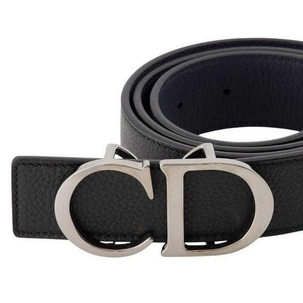 Dior Black and Navy Blue CD Logo Reversible Leather Belt