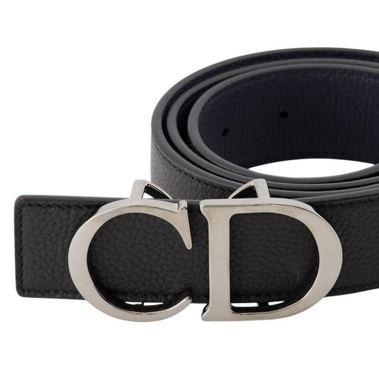 Dior Black and Navy Blue CD Logo Reversible Leather Belt