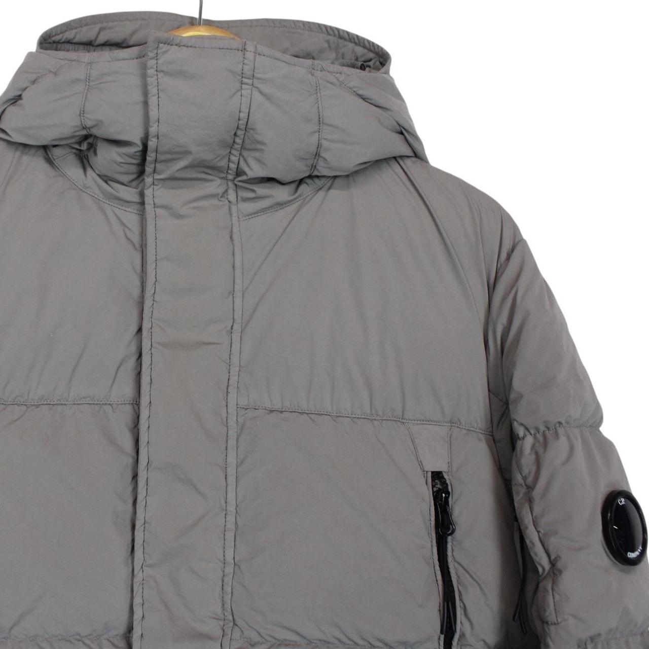 CP Company Grey Nycra-R Full Zip Lens Down Hooded Puffer Coat