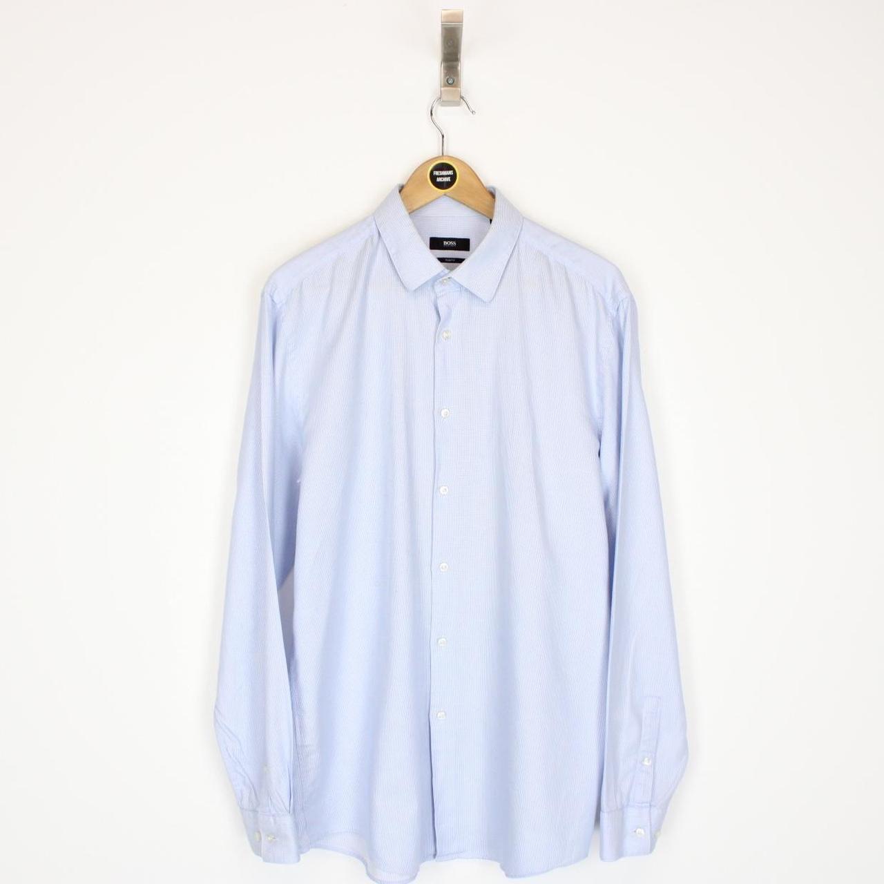 Hugo Boss Blue and White Long Sleeve Cotton Shirt