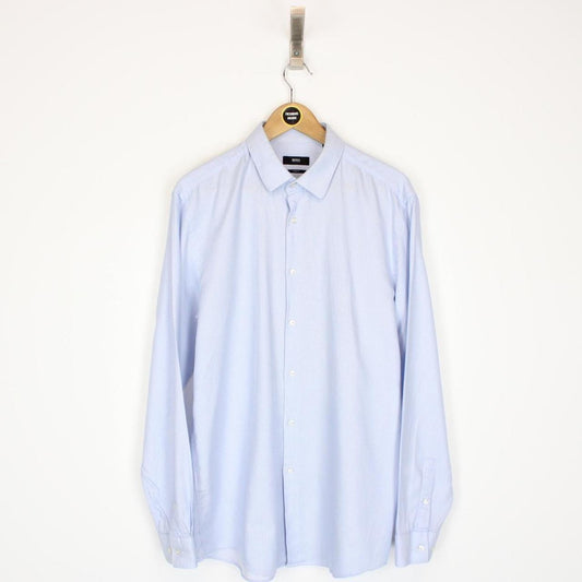 Hugo Boss Blue and White Long Sleeve Cotton Shirt