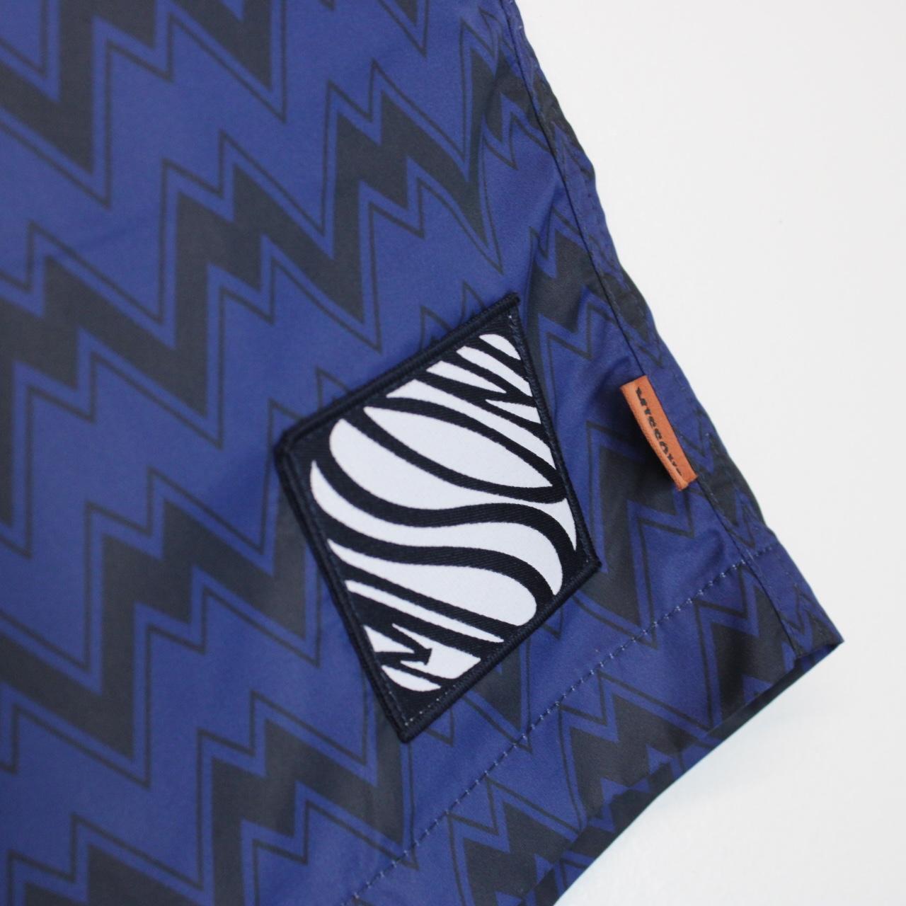 Missoni Navy Blue Striped Logo Patch Nylon Swim Shorts