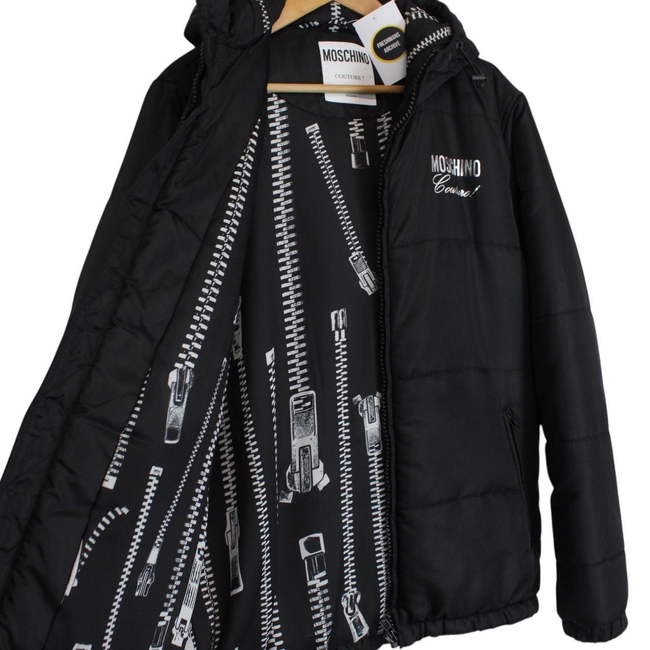 Moschino Black Full Zip Logo Nylon Puffer Jacket