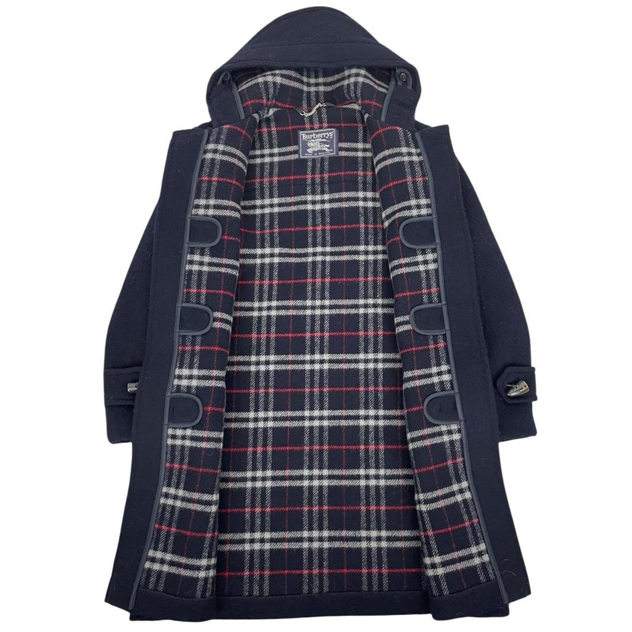 Vintage 90s Burberry Navy Blue Nova Check Lined Wool Duffle Coat