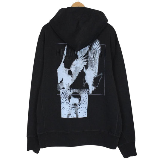 Helmut Lang Black Bird Print Cotton Hoodie Jumper