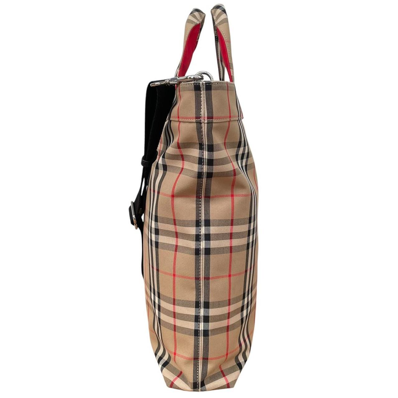 Burberry Tan Brown Nova Check Logo Applique Cotton Blend Satchel Tote Bag