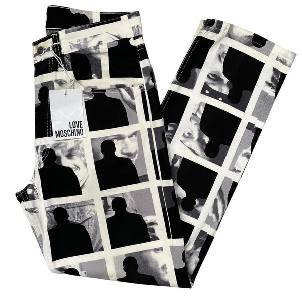 Vintage 1995 Moschino Black and White Franco Moschino Shadow Print Jeans