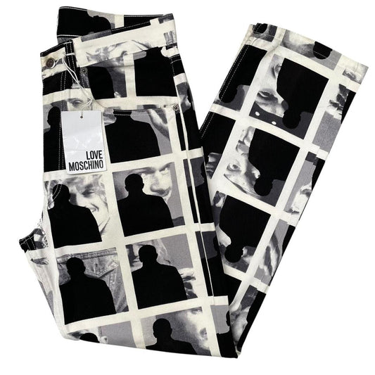 Vintage 1995 Moschino Black and White Franco Moschino Shadow Print Jeans