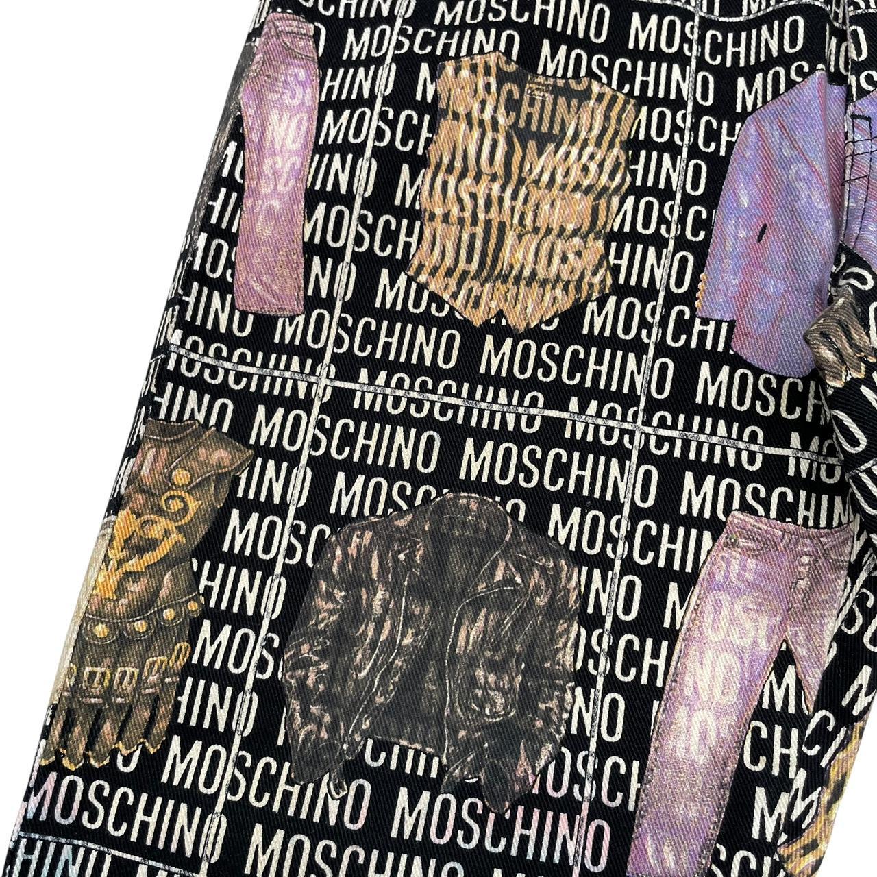 Vintage 1996 Moschino Black and White All Over Clothes Print Tapered Fit Jeans
