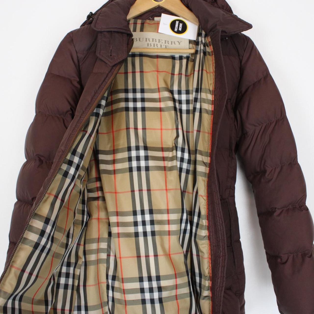 Burberry Brit Brown Nova Check Lined Belted Down Jacket